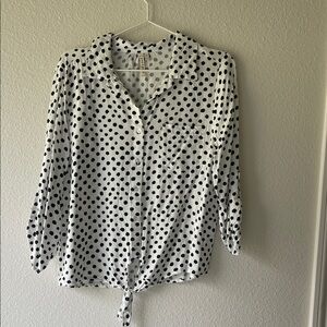 grand & greene White Button-Front Polka Dot Tie-Hem Blouse